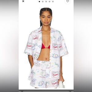 Damson madder embroidered linen shirt